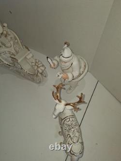 Member's Mark Porcelain Santa Sleigh & Reindeer Christmas Decoration In Box 2005