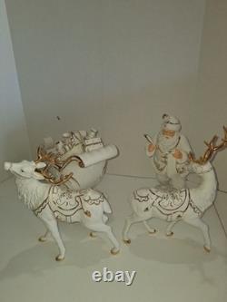 Member's Mark Porcelain Santa Sleigh & Reindeer Christmas Decoration In Box 2005
