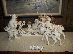 Member's Mark Porcelain Santa Sleigh & Reindeer In Original Box 2005