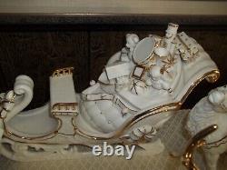 Member's Mark Porcelain Santa Sleigh & Reindeer In Original Box 2005
