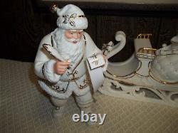 Member's Mark Porcelain Santa Sleigh & Reindeer In Original Box 2005