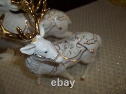 Member's Mark Porcelain Santa Sleigh & Reindeer In Original Box 2005