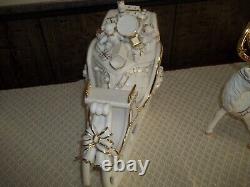 Member's Mark Porcelain Santa Sleigh & Reindeer In Original Box 2005