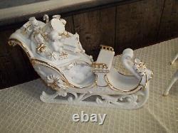 Member's Mark Porcelain Santa Sleigh & Reindeer In Original Box 2005