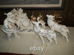 Member's Mark Porcelain Santa Sleigh & Reindeer In Original Box 2005