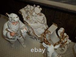 Member's Mark Porcelain Santa Sleigh & Reindeer In Original Box 2005