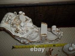 Member's Mark Porcelain Santa Sleigh & Reindeer In Original Box 2005