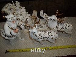 Member's Mark Porcelain Santa Sleigh & Reindeer In Original Box 2005