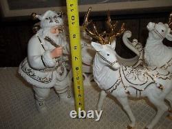 Member's Mark Porcelain Santa Sleigh & Reindeer In Original Box 2005