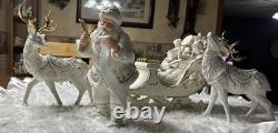 Member's Mark Porcelain Santa, Sleigh & Reindeers WithOriginal Box 2005 GORGEOUS