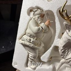 Member's Mark Porcelain Santa, Sleigh & Reindeers WithOriginal Box 2005 GORGEOUS
