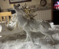 Member's Mark Porcelain Santa, Sleigh & Reindeers WithOriginal Box 2005 GORGEOUS