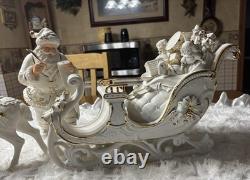 Member's Mark Porcelain Santa, Sleigh & Reindeers WithOriginal Box 2005 GORGEOUS