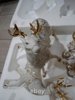 Member's Mark Porcelain Santa, Sleigh & Reindeers WithOriginal Box 2005 GORGEOUS