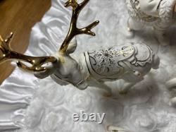 Member's Mark Porcelain Santa, Sleigh & Reindeers WithOriginal Box 2005 GORGEOUS