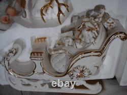 Member's Mark Porcelain Santa, Sleigh & Reindeers WithOriginal Box 2005 GORGEOUS
