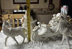 Member's Mark Porcelain Santa, Sleigh & Reindeers WithOriginal Box 2005 GORGEOUS