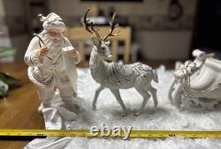 Member's Mark Porcelain Santa, Sleigh & Reindeers WithOriginal Box 2005 GORGEOUS
