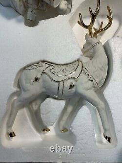 Members Mark Porcelain Christmas Figures Santa Sleigh Reindeer Gold Accents 2005