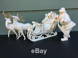 Members Mark Porcelain Christmas Figures Santa Sleigh Reindeer with Gold Accents