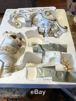 Members Mark Porcelain Christmas Figures Santa Sleigh Reindeer with Gold Accents