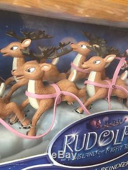 Memory Lane Rudolph the Red Nose Reindeer Santas Sleigh with Reindeer & Rudolph