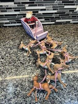 Memory Lane SANTA CLAUS REINDEER TEAM SLEIGH Rudolph Display! Please Read