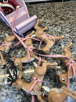 Memory Lane SANTA CLAUS REINDEER TEAM SLEIGH Rudolph Display! Please Read