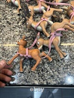 Memory Lane SANTA CLAUS REINDEER TEAM SLEIGH Rudolph Display! Please Read