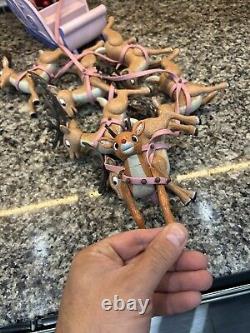 Memory Lane SANTA CLAUS REINDEER TEAM SLEIGH Rudolph Display! Please Read