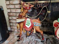 Metal Santa Sleigh And Reindeer Enamel Finish Yard Art 24 Tall