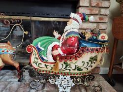 Metal Santa Sleigh And Reindeer Enamel Finish Yard Art 24 Tall