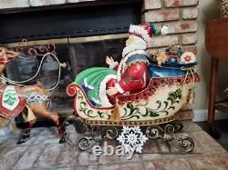 Metal Santa Sleigh And Reindeer Enamel Finish Yard Art 24 Tall