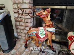 Metal Santa Sleigh And Reindeer Enamel Finish Yard Art 24 Tall