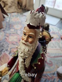 Metal Santa Sleigh And Reindeer Enamel Finish Yard Art 24 Tall