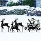 Metal Santa Sleigh Reindeer Garden Stakes 3 Pc Christmas Yard Decor Lawn Art