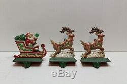 Midwest Cannon Falls SANTA IN SLEIGH & 2 REINDEER Stocking Hanger Set Cast Iron