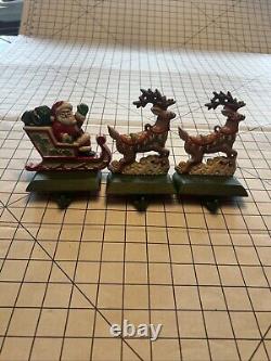 Midwest Cannon Falls SANTA'S SLEIGH & REINDEER Stocking Hanger Set 3 Cast Iron