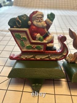 Midwest Cannon Falls SANTA'S SLEIGH & REINDEER Stocking Hanger Set 3 Cast Iron