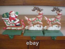 Midwest Cannon Stocking Holders Santa Sleigh And 2 Reindeer Cast Iron Set Of 3