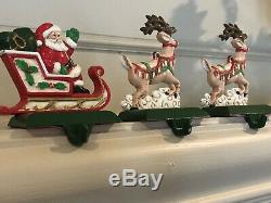 Midwest of Cannon Falls 3 Cast Iron Stocking Hangers Santa in Sleigh & Reindeer