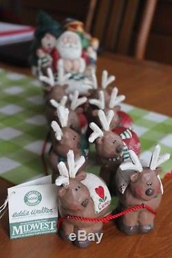 Midwest of Cannon Falls EDDIE WALKER Santa in Sleigh with 8 Reindeer Set EUC