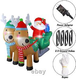 Mortime 6.7 FT Christmas Inflatable Santa Claus on Sleigh Pulled by Two Reindeer