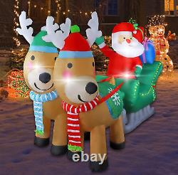 Mortime 6.7 FT Christmas Inflatable Santa Claus on Sleigh Pulled by Two Reindeer