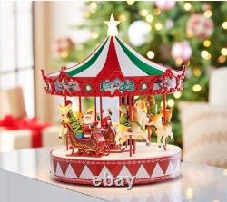 Mr. Christmas Vintage Christmas Carousel With Santa On Sleigh & Elves On Reindeer