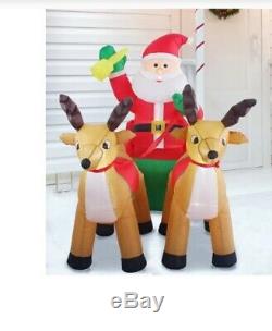 NEW 8ft Inflatable Santa Claus Sleigh Reindeer Christmas Lit Yard Decor Outdoor