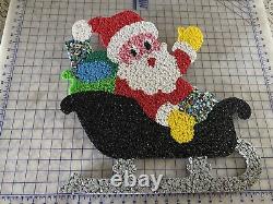 NEW Christmas Melted Plastic Popcorn Decoration Santa Sleigh +3 Reindeer Vintage