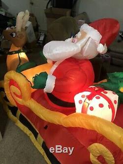 NEW Gemmy Christmas Airblown Inflatable Animated Santa And Reindeer In Sleigh