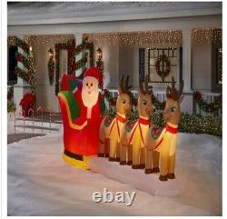 NEW! HOME ACCENTS 12 ft Santa in Sleigh With Reindeer Holiday Inflatable