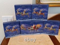 NEW Hallmark SANTA'S MIDNIGHT RIDE Dash Away Complete Set Sleigh + 8 Reindeer